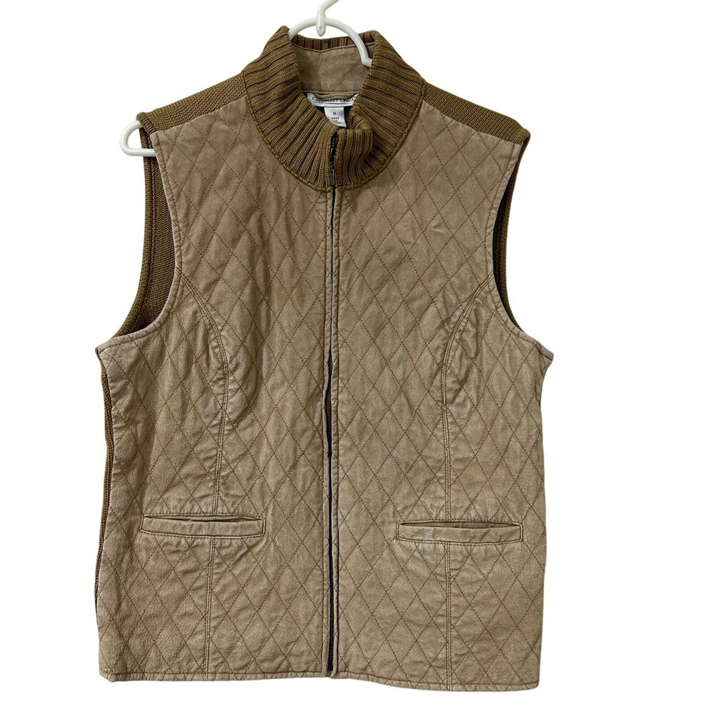 Coldwater Creek Vtg Womens Sz Medium Tan Suede Leather Front Knit Vest Western